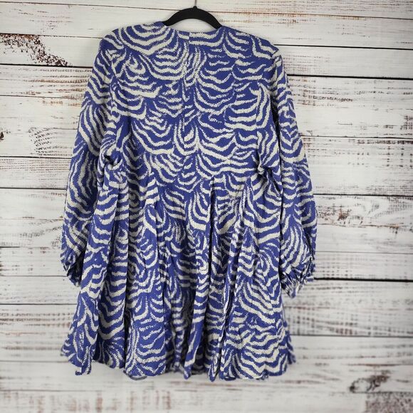 H&M Cottage Core Tunic Top XS Womens Long Sleeve V Neck Pullover Blue White - Picture 5 of 10